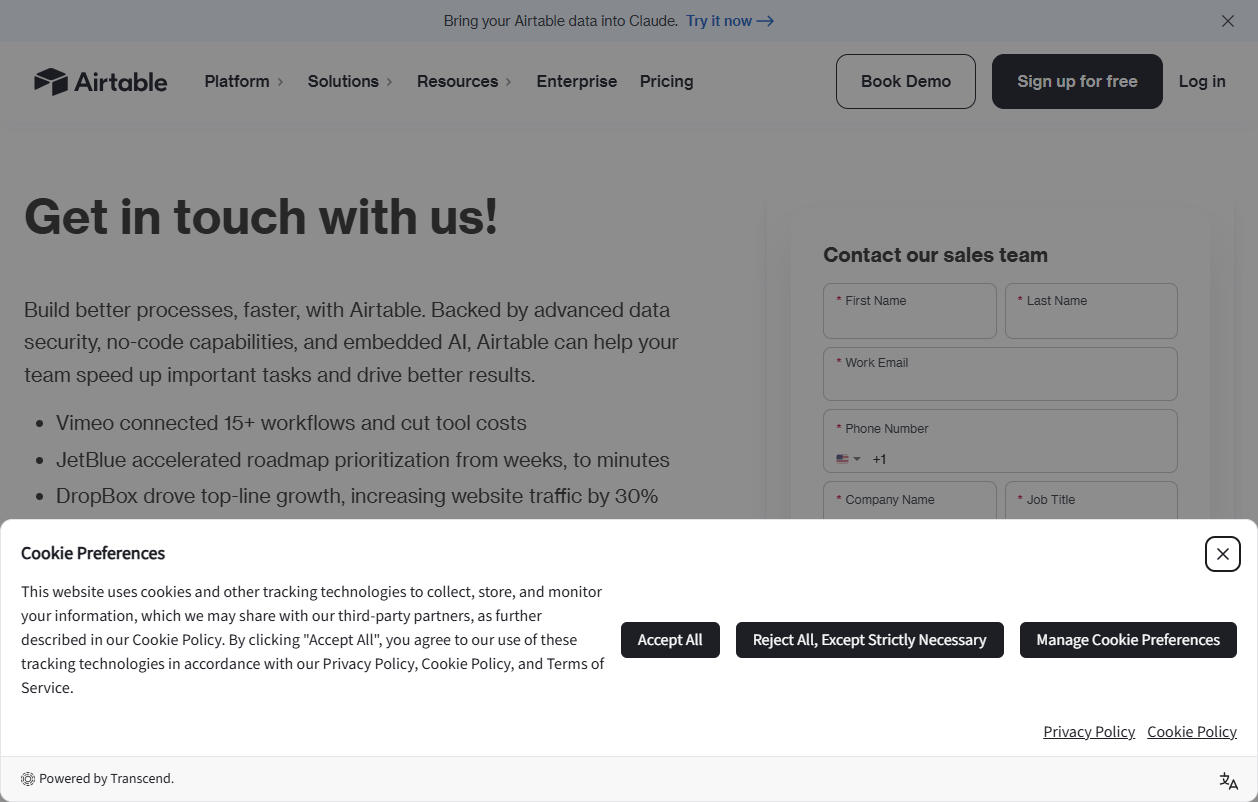 Airtable homepage