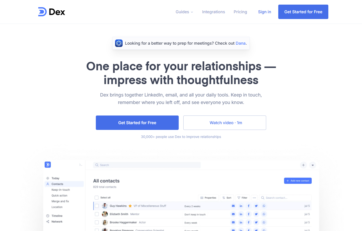Dex homepage