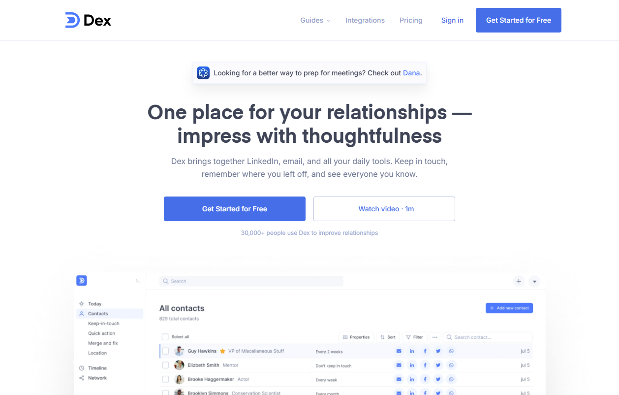 Dex homepage