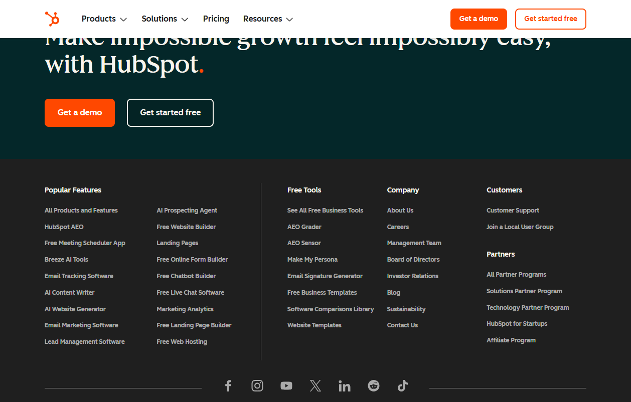 HubSpot CRM (free) homepage