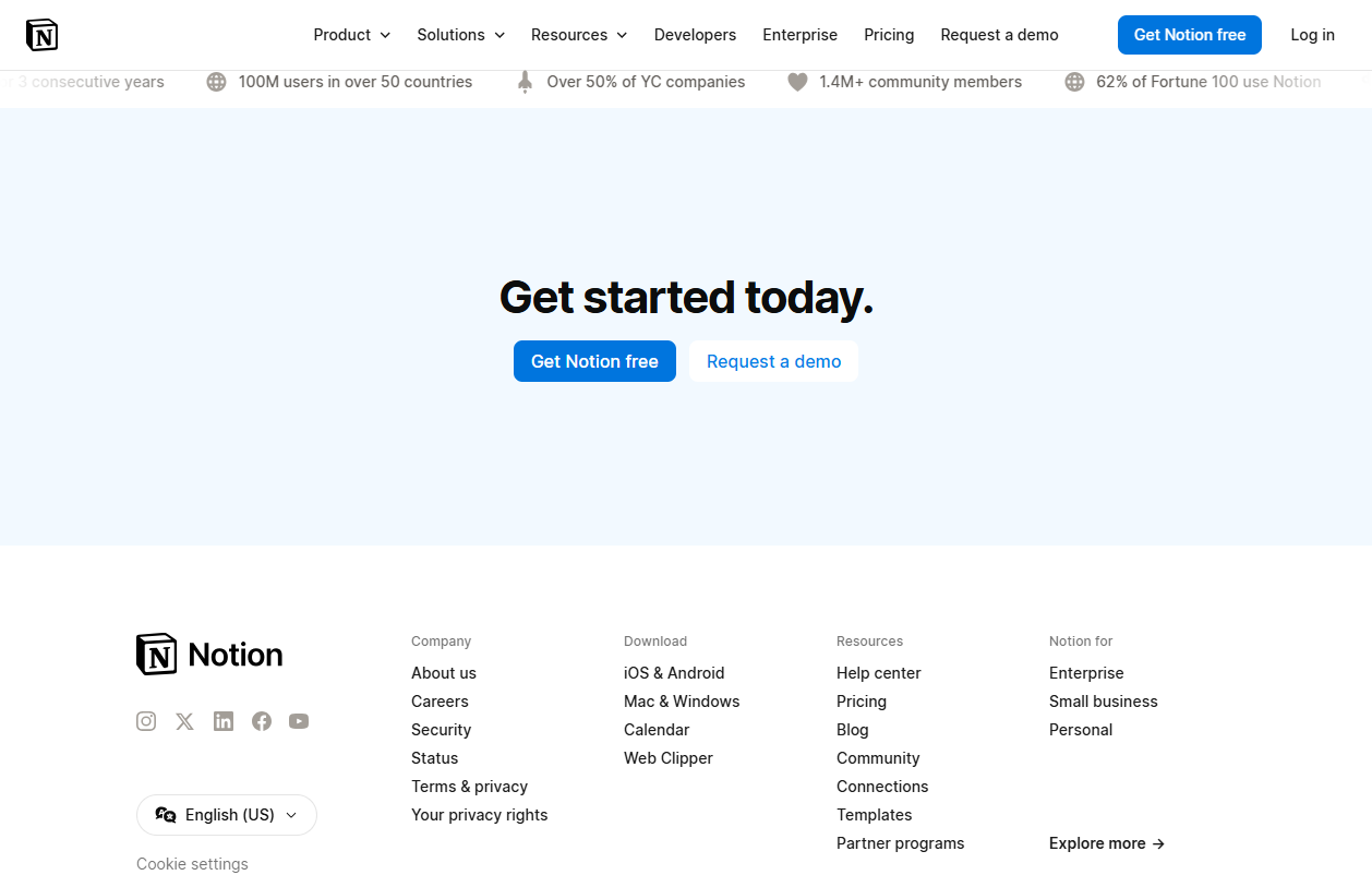 Notion (with template) homepage